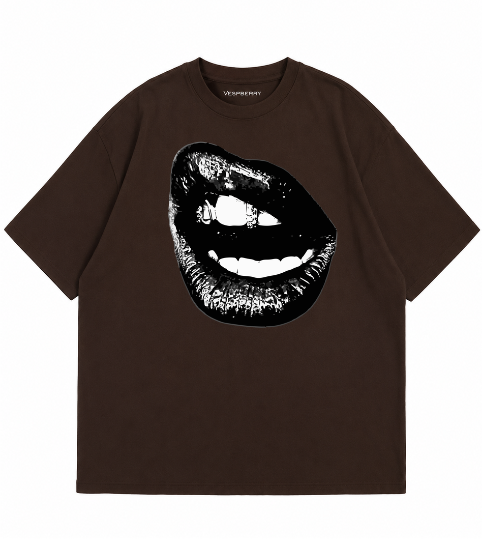 Lips Brown Oversized T-Shirt for Men and Women