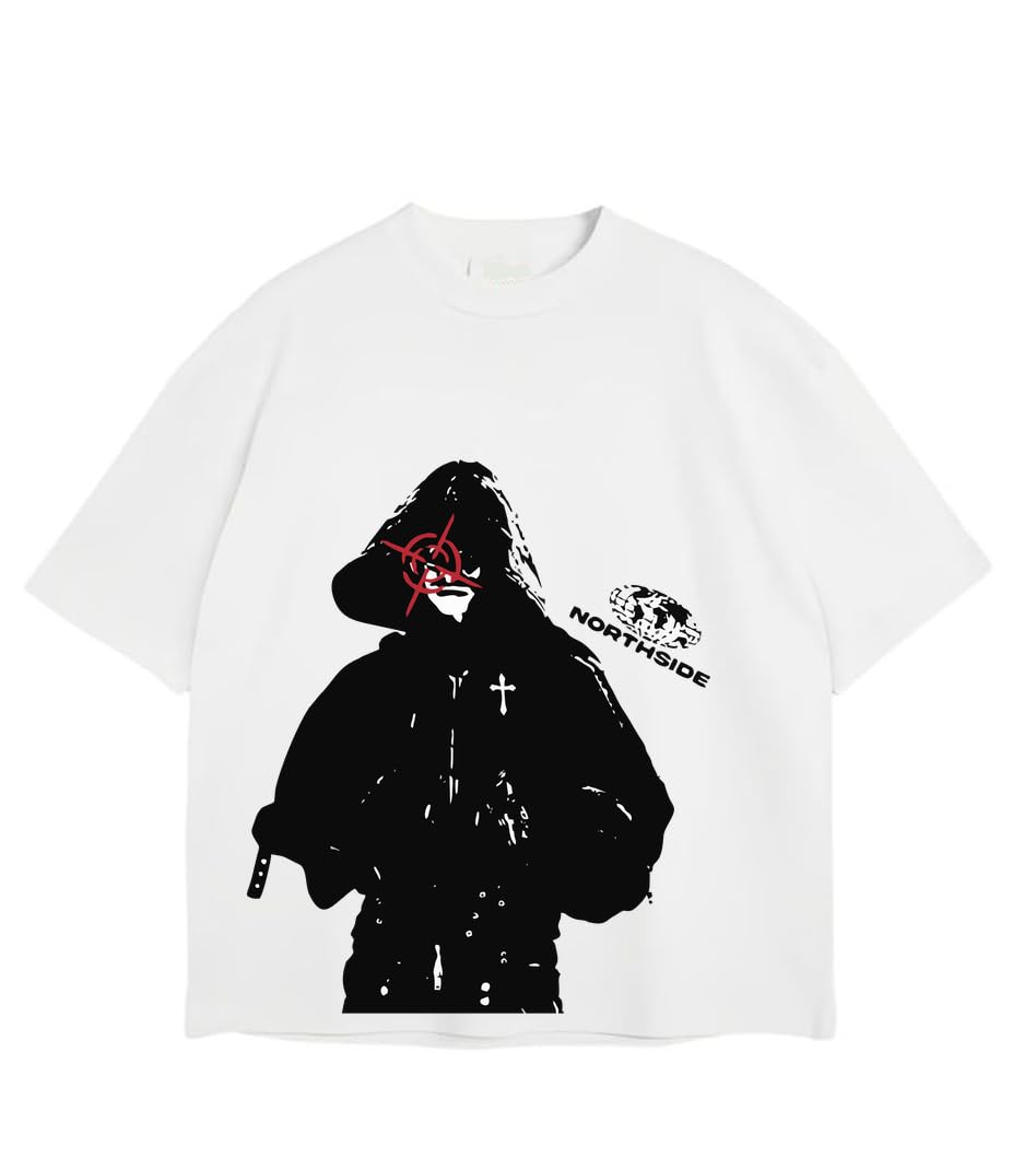 y2k Off-White Anime Black Oversized T-Shirt for Men and Women, Premium Heavy Gauge Cotton, Drop Shoulder Baggy Streetwear,x Crew Neck Half Sleeve