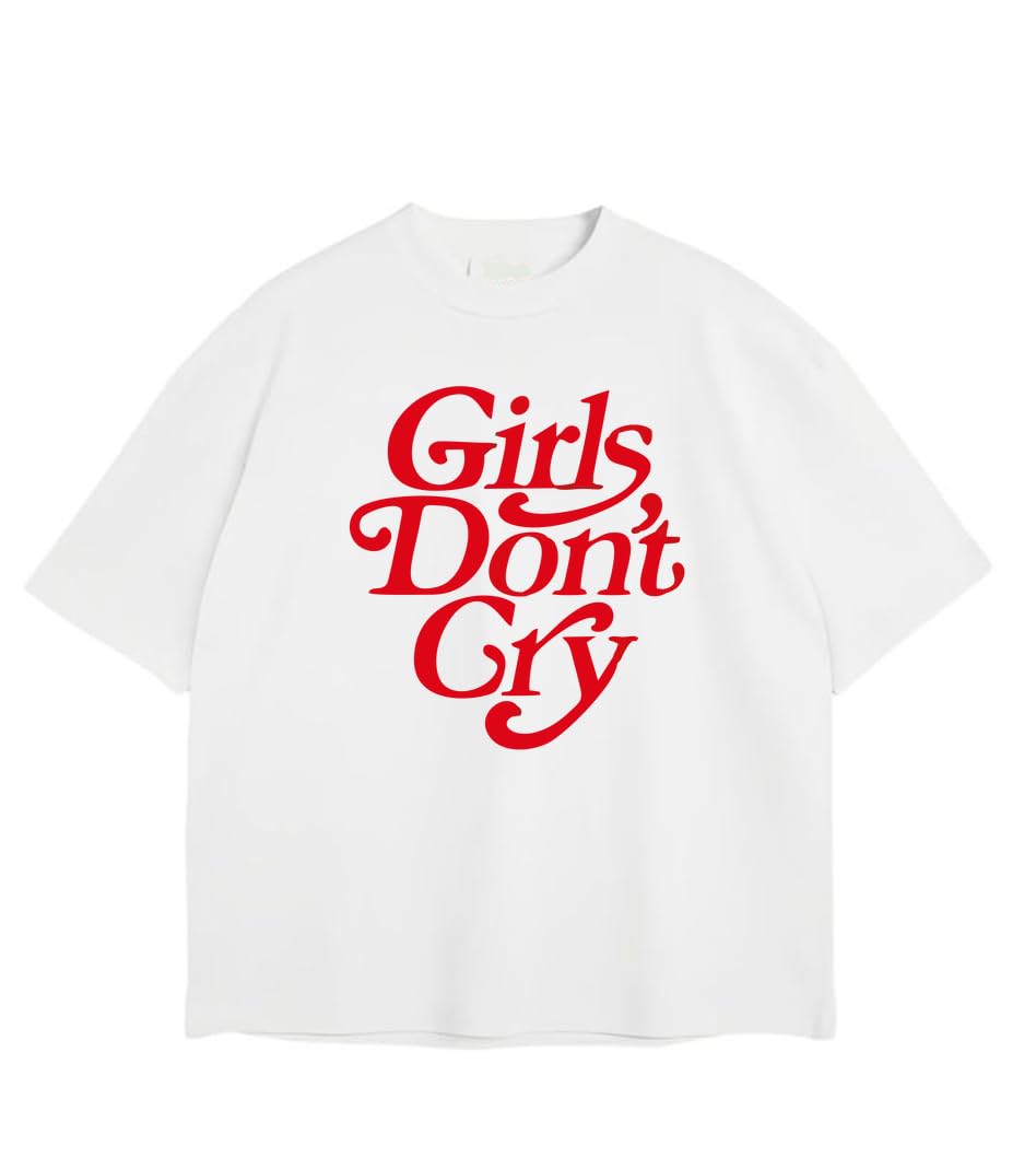 Y2K Girls Dont Cryy Off-White Oversized T-Shirt, Premium Heavy Gauge Cotton, Drop Shoulder Baggy Streetwear Style for Men and Women