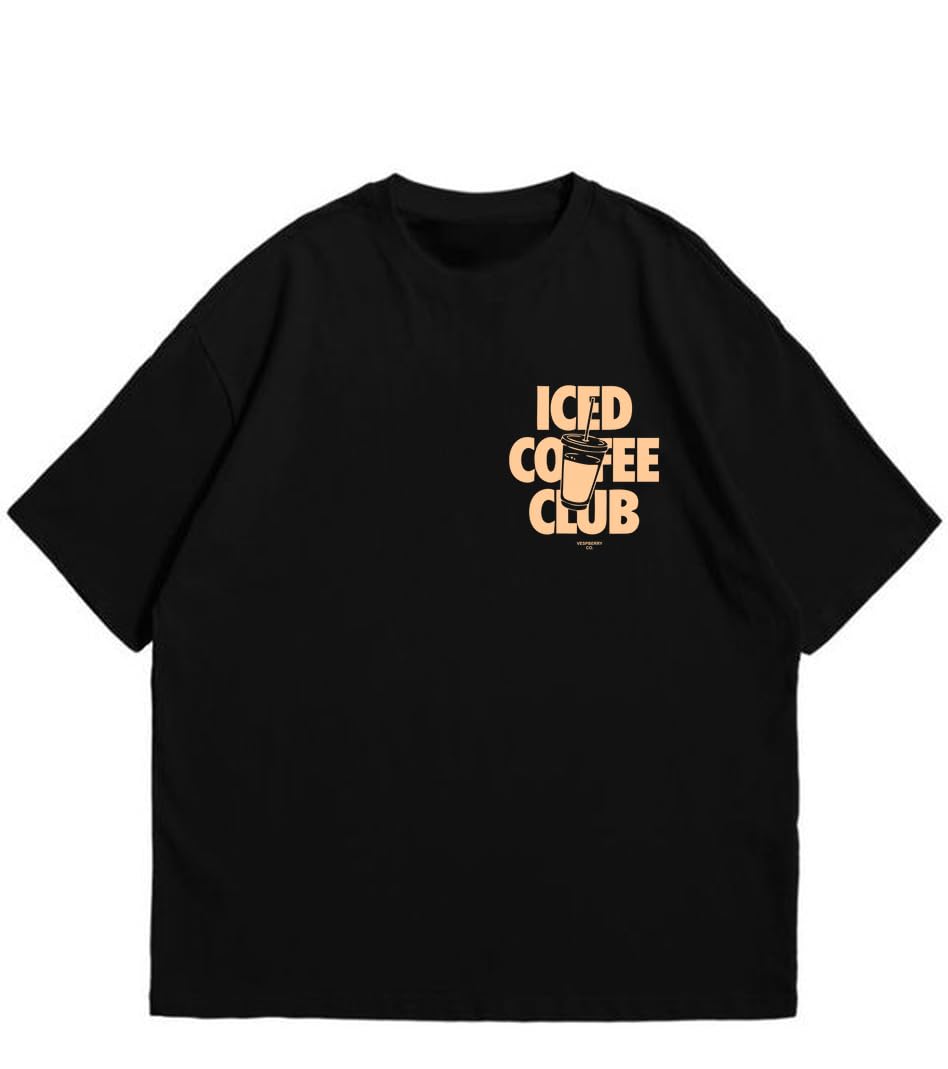Coffee Club Black Oversized T-Shirt, Premium Heavy Gauge Cotton, Drop Shoulder Baggy Streetwear Style for Men and Women