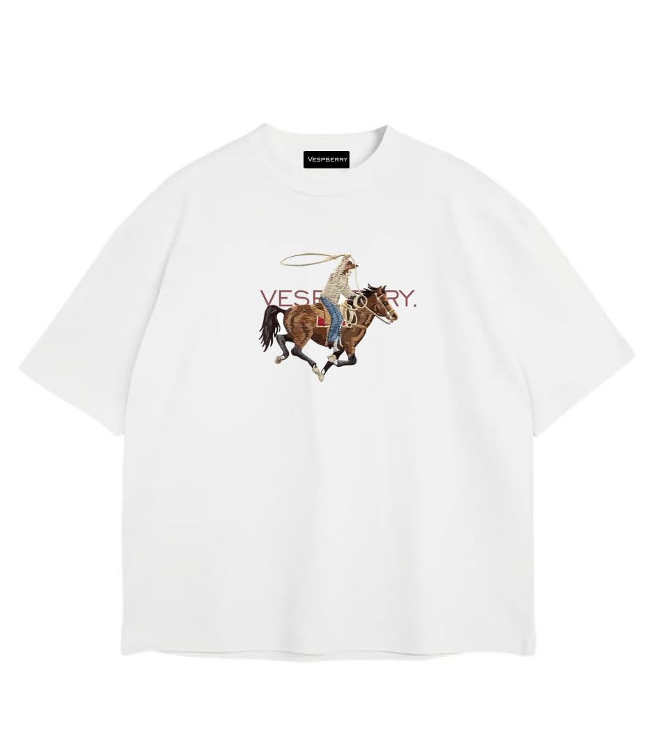 Y2k Off-White Cowboy Oversized T Shirt for Men and Women Premium Heavy Gauge Cotton Drop Shoulder Baggy Streetwear T-Shirt N2