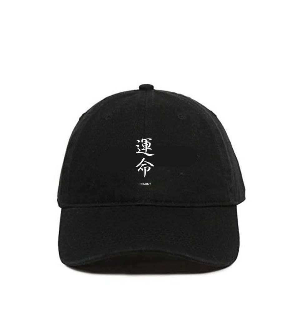Japanese Printed Cotton Baseball Cap for Men & Women | Adjustable Unisex Cap with Metal Buckle Strap Black