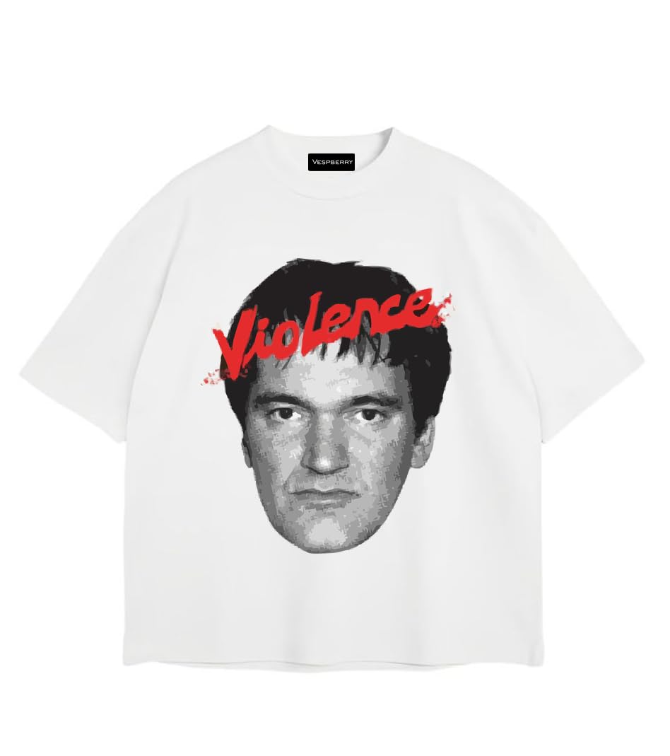 Y2k Off-White Quentin Tarantino Voilence Oversized T Shirt for Men and Women Premium Heavy Gauge Cotton Drop Shoulder Baggy Streetwear T-Shirt N11