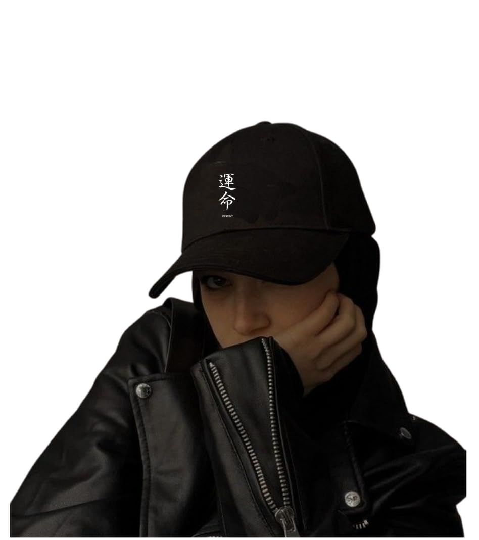 Japanese Printed Cotton Baseball Cap for Men & Women | Adjustable Unisex Cap with Metal Buckle Strap Black