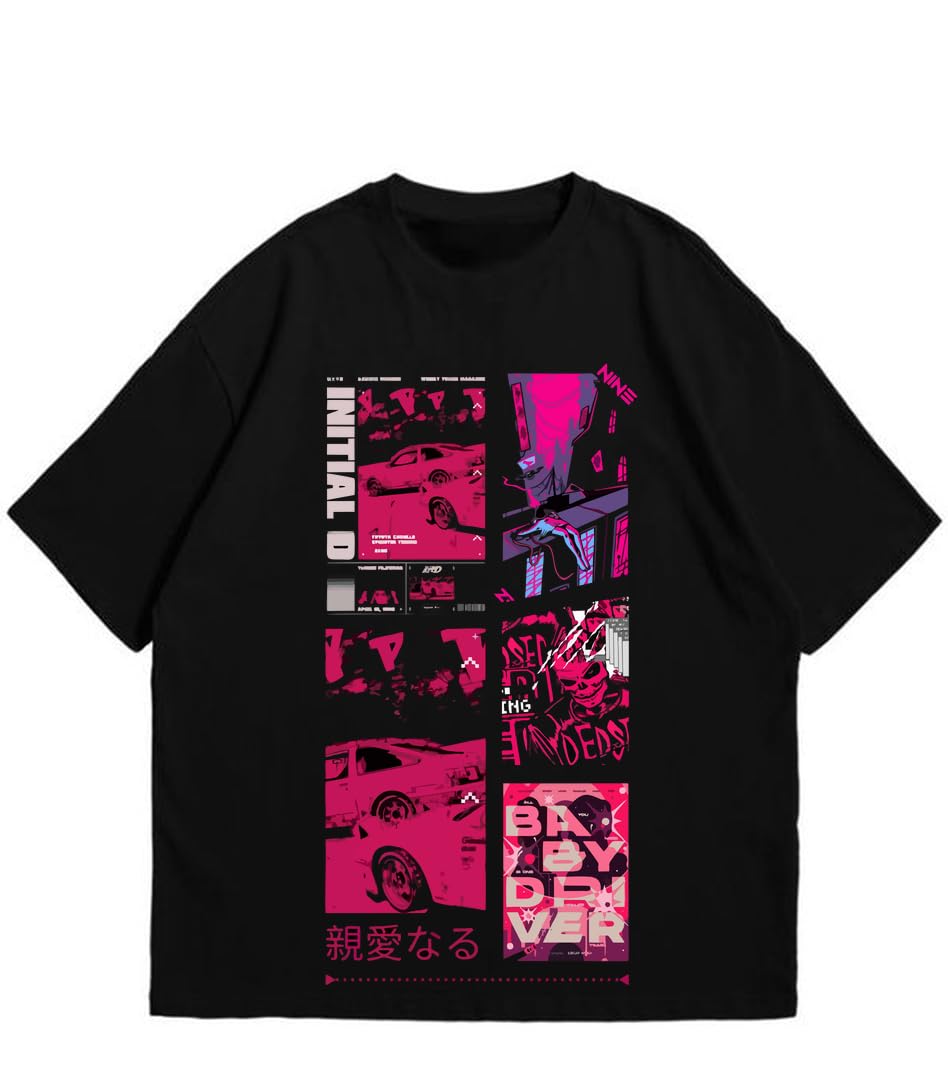 Y2K Japanese Black Oversized T-Shirt, Premium Heavy Gauge Cotton, Drop Shoulder Baggy Streetwear Style for Men and Women