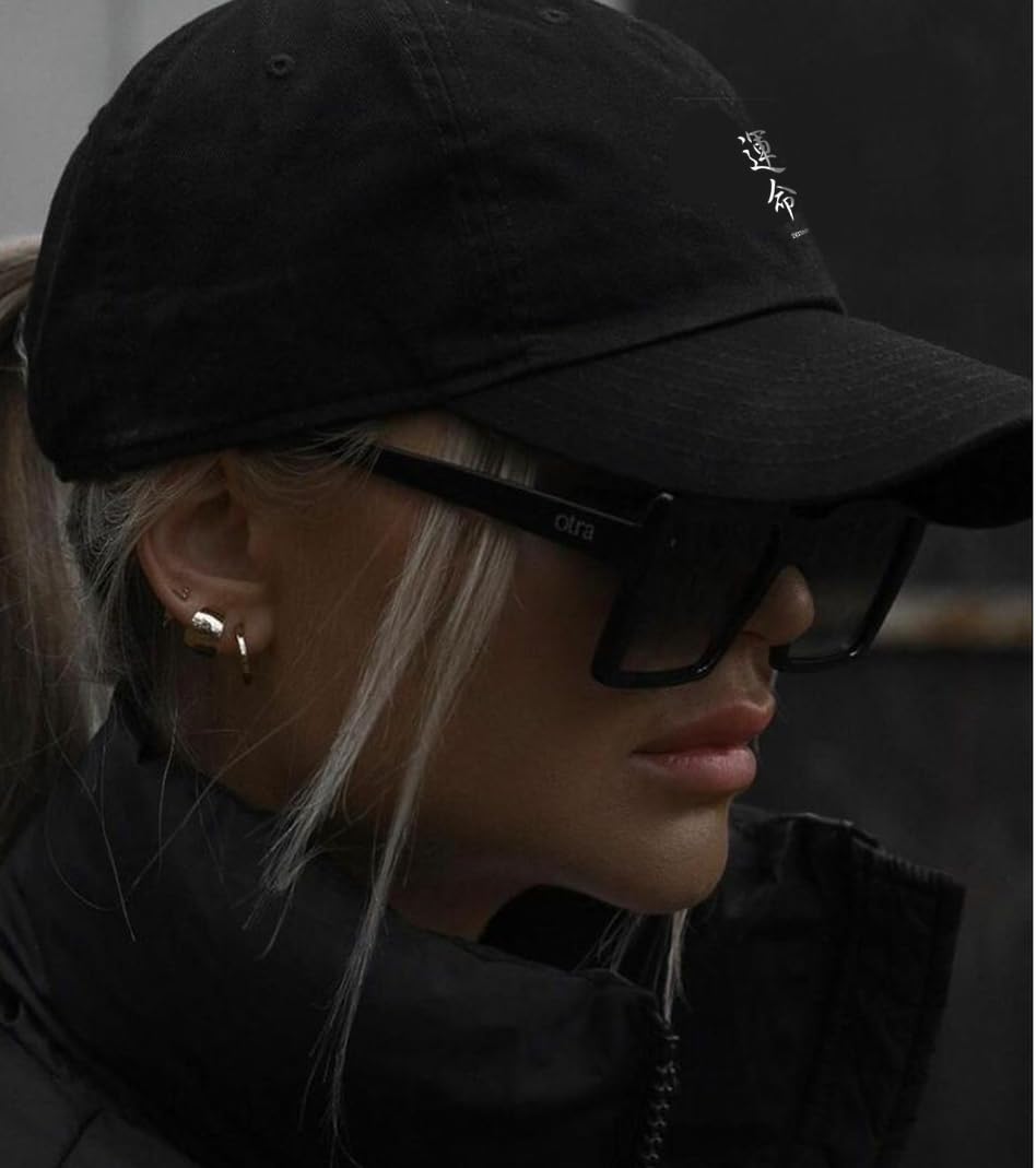 Japanese Printed Cotton Baseball Cap for Men & Women | Adjustable Unisex Cap with Metal Buckle Strap Black