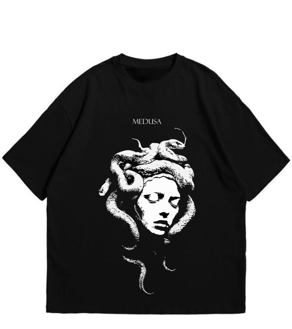 Medusa Black T Shirt for Men and Women Premium Heavy Gauge Cotton Drop Shoulder Baggy Streetwear T-Shirt