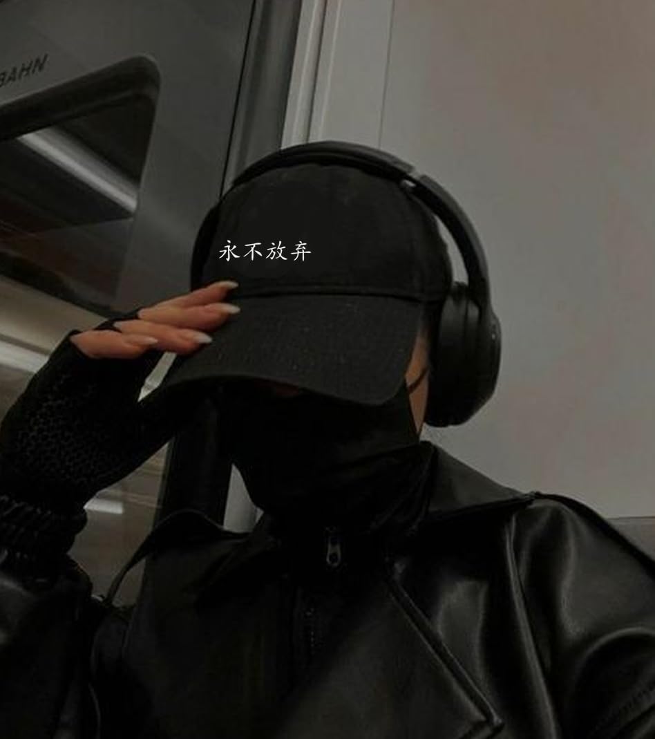 Japanese Printed Cap Adjustable for Men and Women Cotton Baseball Cap with Buckle Strap Black