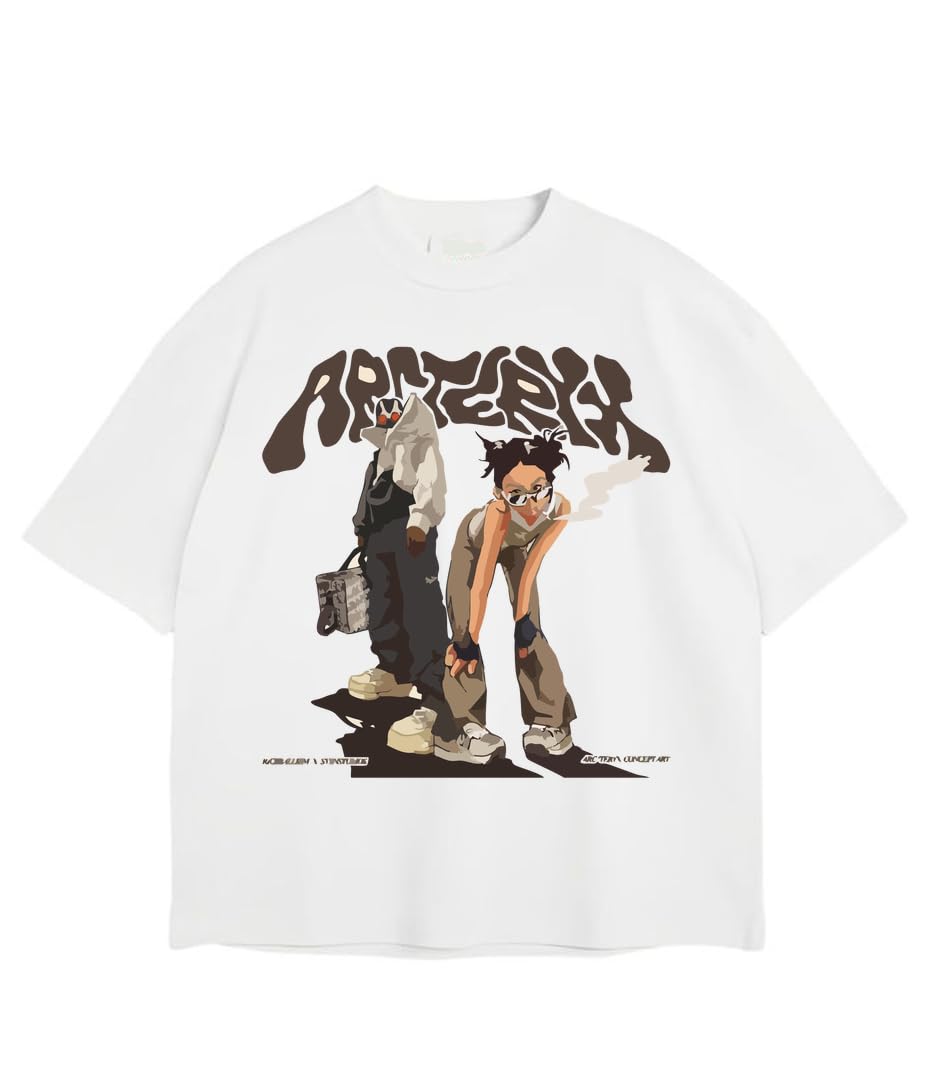 Y2K Japanese Brown Off-White Oversized T-Shirt, Premium Heavy Gauge Cotton, Drop Shoulder Baggy Streetwear Style for Men and Women