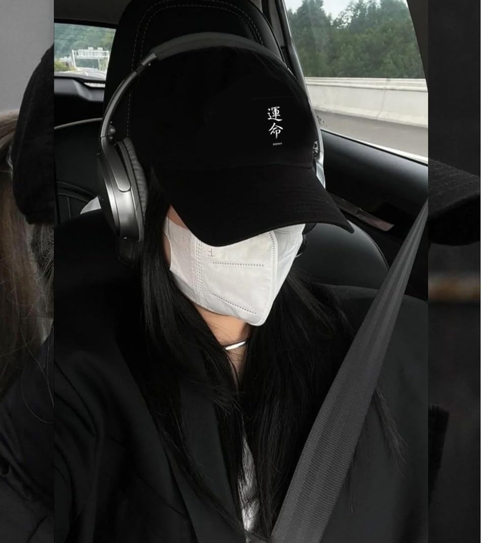 Japanese Printed Cotton Baseball Cap for Men & Women | Adjustable Unisex Cap with Metal Buckle Strap Black