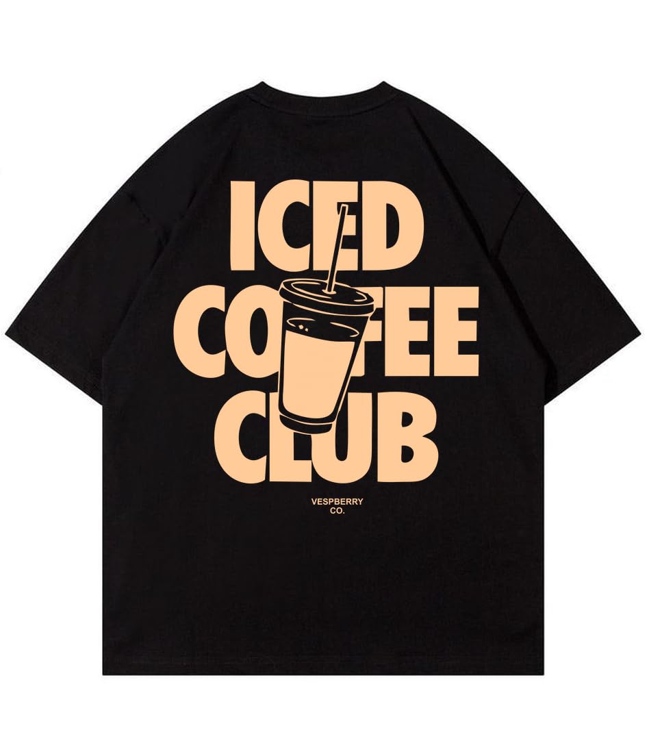 Coffee Club Black Oversized T-Shirt, Premium Heavy Gauge Cotton, Drop Shoulder Baggy Streetwear Style for Men and Women