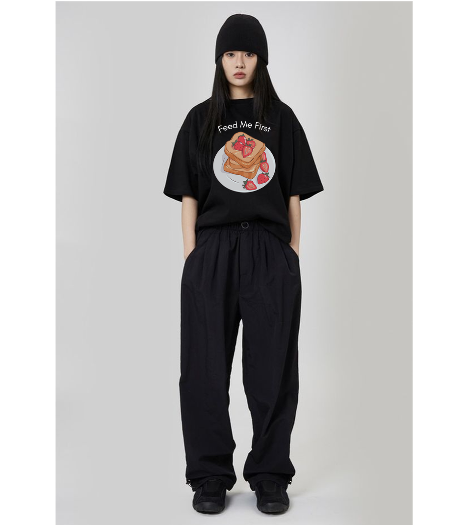 Feed Me First Black T Shirt for Men and Women Premium
